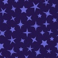 Cosmos stars on dark blue background for kids, children, toddlers. Cute kids seamless pattern