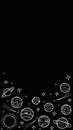 Cosmos template for stories, empty space for text. Hand-drawn doodle stars and planets of the solar system, white line art on