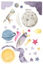 Cosmos theme objects set. planets and outer space things. Royalty Free Stock Photo