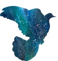 Cosmos, Universe or Galaxy Dove. Watercolor Illustration.