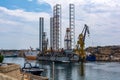 Cranes in the Palumbo dockyards in Cospicua, one of which was turned into Giraffe