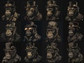 Cosplay Chimp. Steampunk Gorilla with Stylish Hat and Goggles