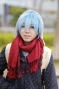 Cosplay girl with blue hair