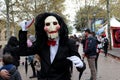 A cosplay wears the Jigsaw costume from the Saw movie at the Lucca Comics & Games