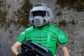 Cosplayer dressed as Doomguy, character from the Doom video game. Lucca Comics and Games 2023 cosplay event.