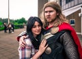 Cosplayers dressed as 'Thor' and 'Jane Foster' from Marvel Comic