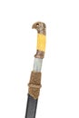 Cossack saber in a scabbard with bronze inlay isolated on a white background.