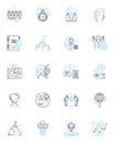 Cost analysis linear icons set. Budget, Expenses, Profitability, Overhead, Margins, Forecasting, Pricing line vector and