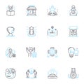Cost analysis linear icons set. Budget, Expenses, Profitability, Overhead, Margins, Forecasting, Pricing line vector and