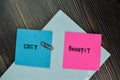 Cost and Benefit write on sticky note and isolated on Wooden Table. Finance Concept Royalty Free Stock Photo