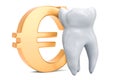 Cost of dental services concept, tooth with symbol of euro. 3D r