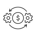 Cost Effective Line Icon. Cogwheels, Gears and Dollar Symbol. Efficiency and Optimization Line Icon. Operation and