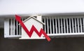 Cost of living crisis. red increasing arrow on a radiator. Rising cost of energy and bills Royalty Free Stock Photo