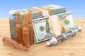 Cost of medications and vaccine concept. Drugs and dollar packs. Royalty Free Stock Photo