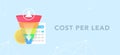 Cost per Lead concept. CPL pricing model, digital marketing business concept with sales funnel, calc and coin. Flat