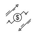 Cost reduce vector icon. increase illustration sign or symbol. risk analysis logo. benefit dollar concept.