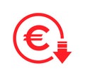 Cost reduction- decrease euro icon. Vector symbol image isolated on background