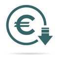 Cost reduction- decrease euro icon. Vector symbol image isolated on background