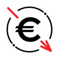 Cost reduction- decrease euro icon. Vector symbol isolated on background