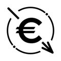 Cost reduction- decrease euro icon. Vector symbol isolated on background