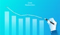 Cost reduction design concept. Businessman drawing graph of bar chart with pencil vector illustration. Reduction or decrease extra