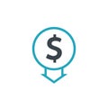 Cost reduction icon dollar. Price decrease arrow symbol. business sale sign illustration Royalty Free Stock Photo