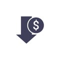 Cost reduction icon price lower arrow. Vector low cost money crisis line icon Royalty Free Stock Photo