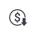 Cost reduction icon price lower arrow. Vector low cost money crisis line icon Royalty Free Stock Photo