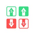 Cost reduction icon. Profit money. Arrow up and down. Image isolated on white background. Vector illustration. Royalty Free Stock Photo