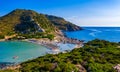 Cost of Sardinia: Peninsula of Punta Molentis. View of beautiful beach at Punta Molentis, Villasimius, Sardinia, Italy. Beautiful Royalty Free Stock Photo