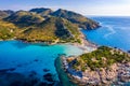 Cost of Sardinia: Peninsula of Punta Molentis. View of beautiful beach at Punta Molentis, Villasimius, Sardinia, Italy. Beautiful Royalty Free Stock Photo