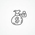 cost saving line icon. locked money bag icon