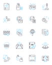 Cost savings linear icons set. Frugal, Economical, Efficient, Thrifty, Bargain, Discount, Reduced line vector and