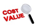 Cost value with magnifying glass on white Royalty Free Stock Photo