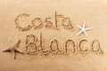 Costa Blanca Spain beach sand sign