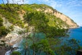 Costa Brava landscape on Begur coastline overlooking bay and rocky cliff