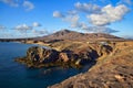 Costa de Papagayo on a sunny evening. The mountain range Los Ajaches in the background. Lanzarote, Spain