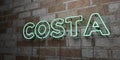 COSTA - Glowing Neon Sign on stonework wall - 3D rendered royalty free stock illustration