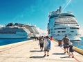 Costa Maya, Mexico - December 4, 2019: Cruise ships staying at Costa Maya in Mexico port. Beautiful Caribbean natural landscape