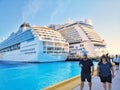 Costa Maya, Mexico - December 4, 2019: Cruise ships staying at Costa Maya in Mexico port. Beautiful Caribbean natural landscape