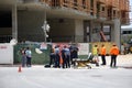5-8-2021 Costa Mesa, California - USA:  Employee accident on construction site work. Emergency service. First aid procedure. Royalty Free Stock Photo