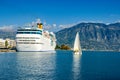 Costa neoRomantica Cruise ship anchored at the port of Kalamata city, Messenia, Greece Royalty Free Stock Photo