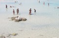 Costa Rei, Italy - August 25: Unidentified people in beach called Scoglio di Peppino. Sunny day in summertime, crystal water like Royalty Free Stock Photo