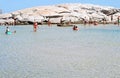 Costa Rei, Italy - August 25: Unidentified people in beach called Scoglio di Peppino. Sunny day in summertime, crystal water like Royalty Free Stock Photo