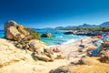 Spaggia di Santa Giusta beach with famous Peppino rock, Costa Rei, Sardinia, Italy Royalty Free Stock Photo