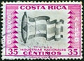 COSTA RICA - CIRCA 1954: A stamp printed in Costa Rica from the `National Industries` issue shows textiles industry, circa 1954.