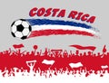 Costa Rica flag colors with soccer ball and Costa Rican supporters silhouettes Royalty Free Stock Photo