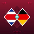 Costa rica, germany world football 2022 match versus on red background. vector illustration