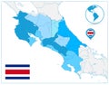Costa Rica Map In Colors Of Blue. No text Royalty Free Stock Photo