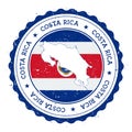 Costa Rica map and flag in vintage rubber stamp.